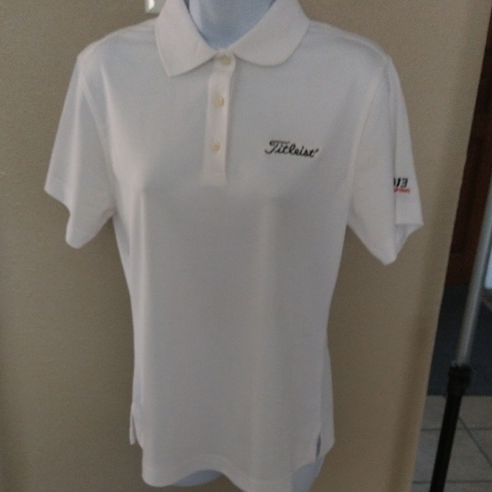 Titleist White Polo with Black and Red 913 Embroidery